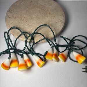 Vintage Candy Corn String Lights 9 Orange White Yellow Halloween Blow Mold